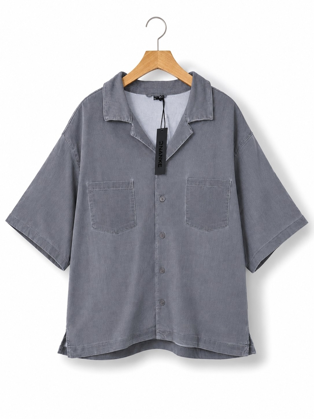 NEW WITH TAGS – 2NANKE Oversized Short Sleeve Button-Up Shirt (Gray)